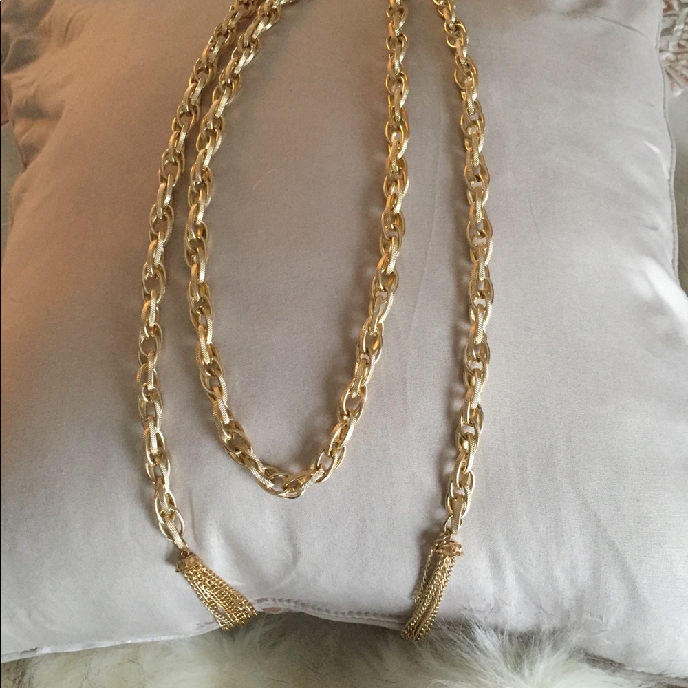 Gold colored link wrap necklace.